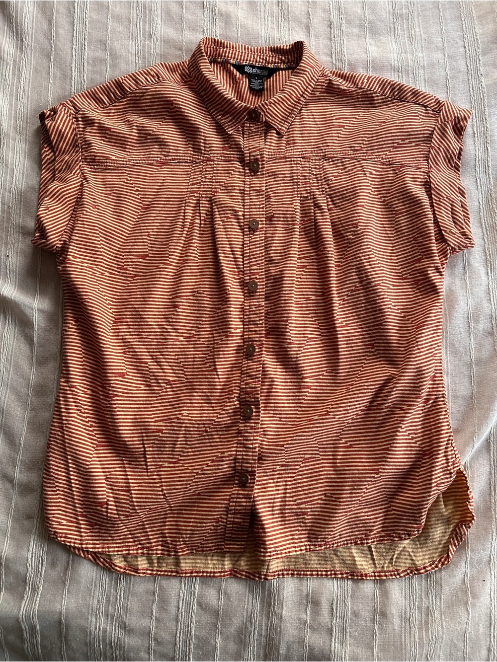 SHERPA Adventure Gear Jaya Rust/Cream Striped Camp Shirt | S